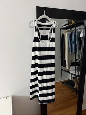 Old Navy Black and White Striped Midi Tank Dress